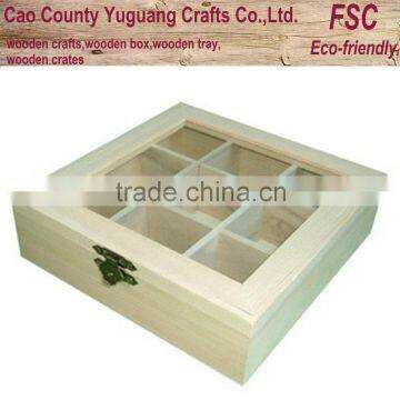 unfinished wood tea boxes with glass,tea packaging box,gift packaging tea box