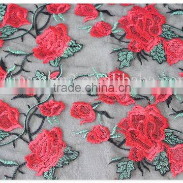 High Quality Fashion Design Red Rose Lace Fabric Embroidery for Garment photo-2