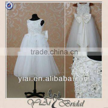 MM521 Real Sample Flowers A-line Ivory Bow Flower Girl Dresses