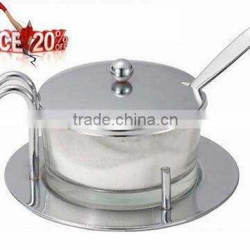 Hot selling glass sugar bowl with spoon and lid