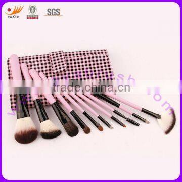 10pcs Animal and Nylon Hair Wood Handle Travel Make Up Brushes with Grid Bag