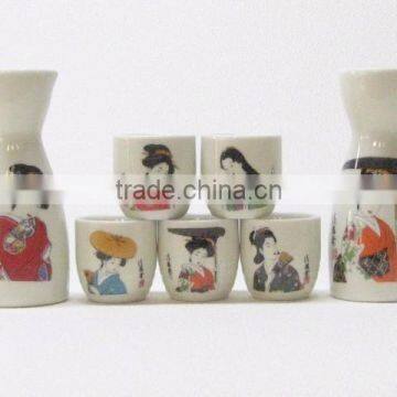 7PC RICEWINE SET UKIYOE BEAUTIES Porcelainware