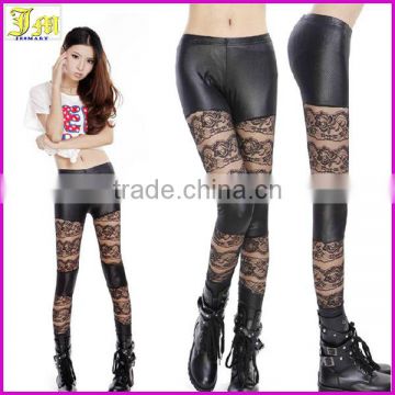 2014 Newest Design Very Hot Sexy Young Girls Gothic Punk Lace Leather Look Stretch Pants Leggings Tights Wholesale