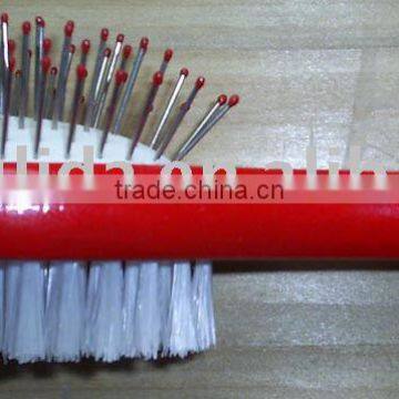 Double-sided dog brush with wooden handle