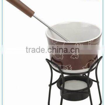 Ceramic Cheese Fondue Set With Stand With Green Color Cheese Press photo-4