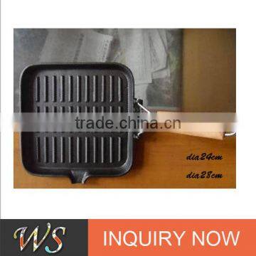 WS-FP09 cast iron grill pan with wooden handle