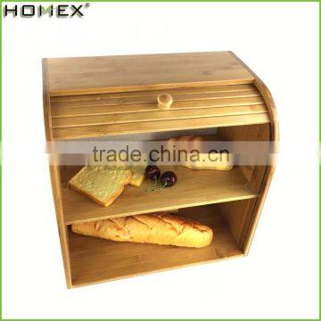 Bread Storage Box for 2 Tier with Roll Top/Bamboo Bread Keeper Bin/Homex_FSC/BSCI Factory