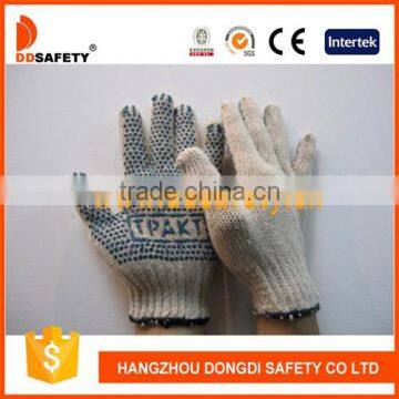 Natural Cotton Polyester String Knitted Blue PVC Dots Safety Working Gloves