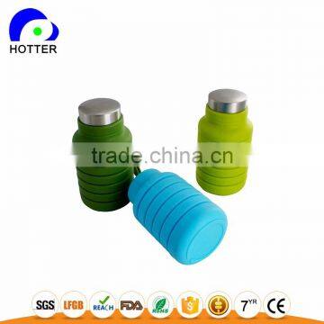 Stainless Head Silicone Folding Water Bottle Full Silicone Safe Travel Camping Folding Cup Wholesale