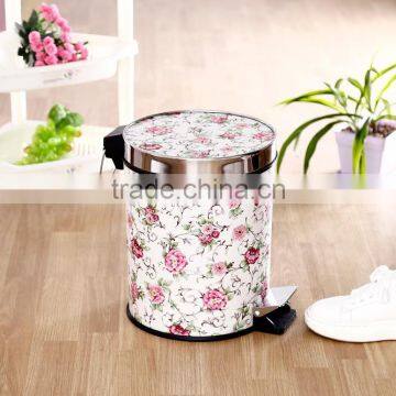 Top Quality Fashional Style Flower Print Plastic Dust Bin With Fixing Dust Bag Ring photo-2