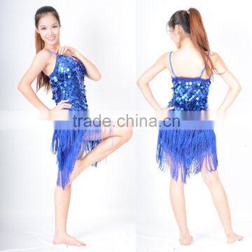 2015 women sexy ballroom dance wear,blue fringe ballroom latin sequin dance costumes