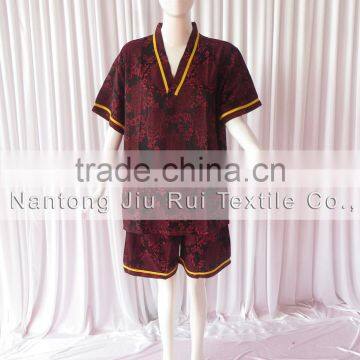 Wine Red Floral Jacquard Pyjamas V-Neck Pyjamas For Sauna Steam Clothes Set Women photo-2