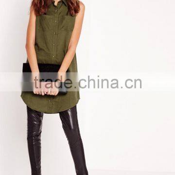 High Quality Elegant Women Khaki Sleeveless Soft Material Shirts photo-3
