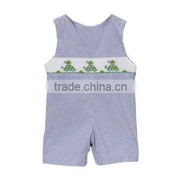 Light Blue Stripes Smocked Turtle Shortall