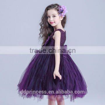 2017 Girl Party Wear Western Dress Elegant Dress Big Bow Purple Dress photo-5