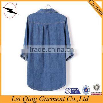 Fashion Blue Long Plus Size Shirts Women Denim Clothing Manufacturers Denim Women Shirts photo-3