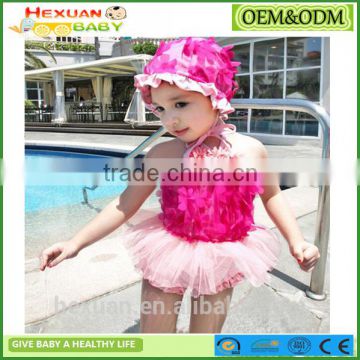 Girls Three Pieces Bikini Children Bathing Suit Kids Baby Swimwear Lace Petal Swimsuit Halter with Hat Princess Style