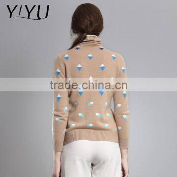 Customized Winter Women Turtleneck Jacquard Knit Pattern Cashmere Sweater photo-2