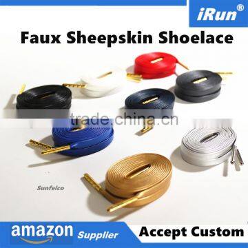 Customized Length 24" 27" 30" 36" 45" 54" 63" 72" Flat Faux Sheepskin Leather Lace Luxury Shoe Laces for Brand Shoes Dress Laces