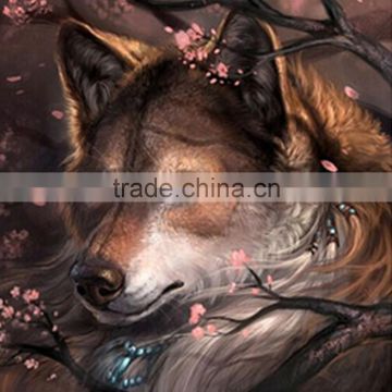 Rhinestone Multicolor Peach Blossom Wolf Pattern 35cm x 35cm Cotton Embroidery DIY Kit Diamond Painting