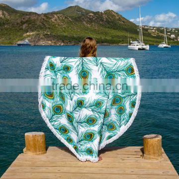 Custom Printed Round Digital Stamp High Quality 150CM Diameter Velour Beach Towel