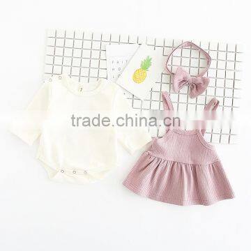 B22220A Infant Baby Autumn Clothing Sets Sweet Baby Long Sleeve Blouse and Sling Dress Sets photo-5