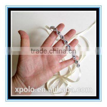 2016 Fashion Teardrop Rhinestone and White or Ivory Satin Ribbon Bridal Headband Yiwu Wholesale photo-2