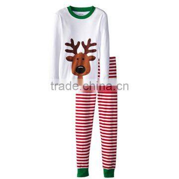 Childrens clothing sets striped trousers reindeer pattern tops wholesale christmas pajamas