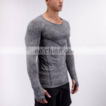Wholesale Latest Design Gym Wear Mens Seamless Performance Green Men Long Sleeve T Shirt photo-5