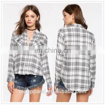 china wholesale elegant womens plaid shirt low price OEM service