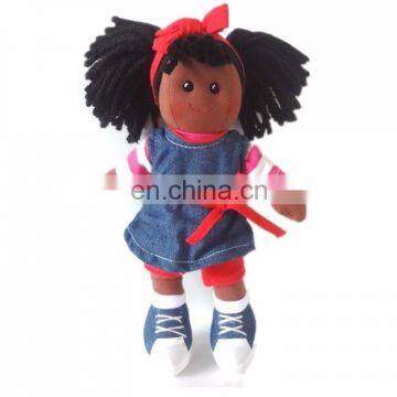 Factory Custom Plush Doll Black Girl 30cm With Hairs