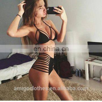 Women Push Up Bikini Set Padded Bra high waist bandage strap Swimsuit