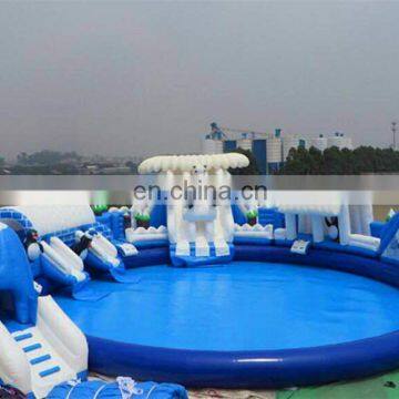 Cheap 2017 Inflatable Water Game, Blue & White Bear Yard Inflatable Water Slide Park With Water Pool & Water Obstacle Course