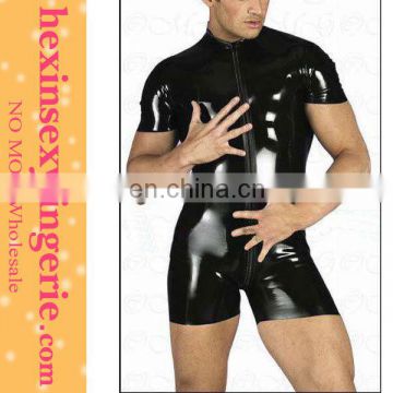 Wholesale hot cheap black pvc leather catsuit men