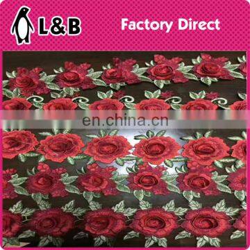 2017 very hot sale 3D red rose flower lace trim for garment