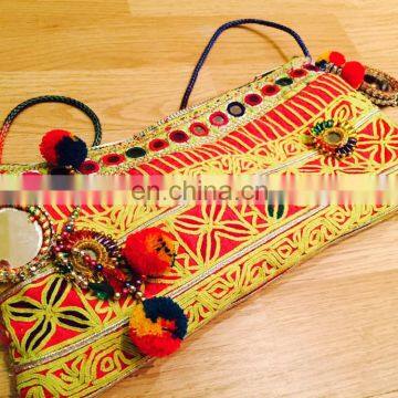 Boho Tribal Embroidered Small Clutch Bag Made from Ethnic Embroidery Pieces