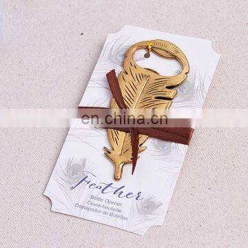 Feather Shape Gold Plated Metal Bottle Opener for wedding return gift