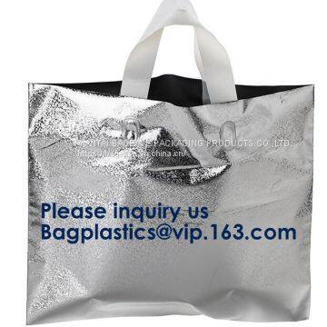 PLA COMPOSTABLE Biodegradable Plastic Trifold Handle Bag For Shopping Market, CLEAR FROSTED SOFT LOOP SHOPPER BAG