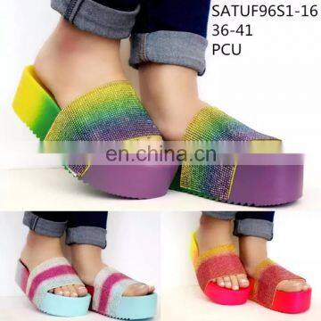 RTS New Lady High Heel Multi Color Sandals Women High Heel Rainbow Flat Form Shoes Summer Wedge Sandals Slippers With Diamond photo-3