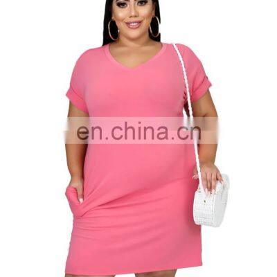 2021 New Fashion Women Outfit Color Block Short Sleeve Plus Size Maxi Dresses Women Casual Dresses Summer photo-3
