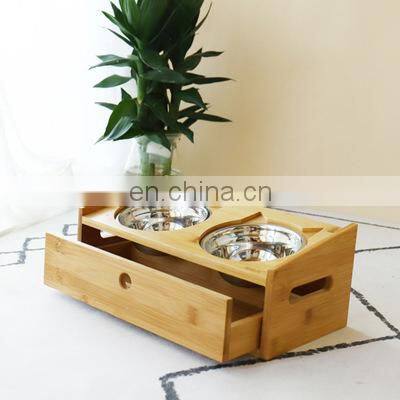 Nordic Stainless Steel Bulk per Dog Cat Luxury Drinking Feed Water 2 in 1 Bowl for Engraving Bamboo Stand With Drawer Storage photo-5