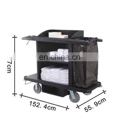Hot Selling Super Quality Hotel Multifunctional Stainless Steel Housekeeping Cleaning Cart With Canvas Bag photo-3