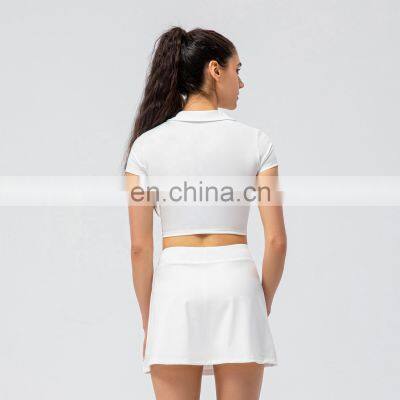 Ladies Short Sleeve Cropped Collar Top Activewear Slim Fit Outfits Women Pleated Golf Tennis Short photo-4