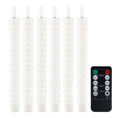 Remote Control White Spiral Twisted Led Flameless Taper Candles with Wax
