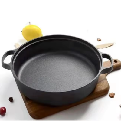 Thickened Flat Cast Iron Pan Domestic Pancake Pan Cast Iron Pot With Two Ears Metal Plate Pot Stove Baking Pan photo-2