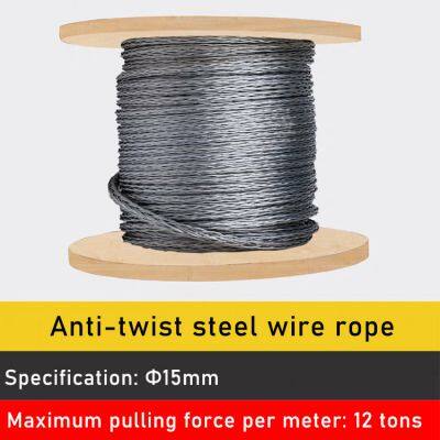 15mm Anti-Twist Galvanized Steel Wire Rope – 12 Ton Pulling Capacity for Power & Telecom Cable Laying