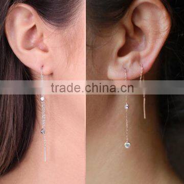 high quality fashion anti allergy 925 sterling silver cz station long chain jhumka earring