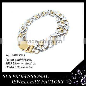 2015 Latest design yellow gold plated 925 sterling italian pure silver CZ paving setting bracelets with factory price