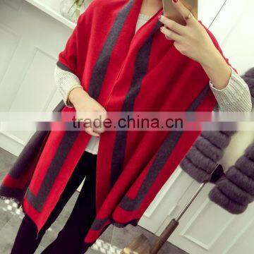 Fashionable Popular STARS LOVES Frame Style with Fringes Double-side Double-color Acrylic Wool Pashmina Scarf for Lady