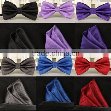 Bowtie men vintage purple black yellow silver wedding dress suits handkerchief bow tie pocket square set